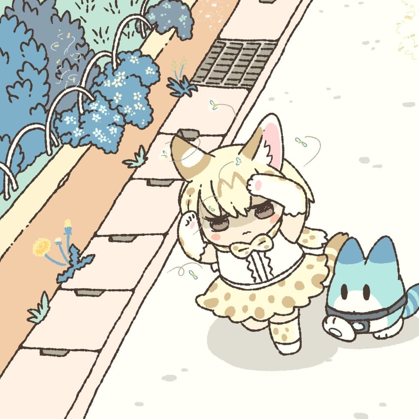lucky beast and white serval (kemono friends and 1 more) drawn by kuro_shiro_(kuro96siro46)