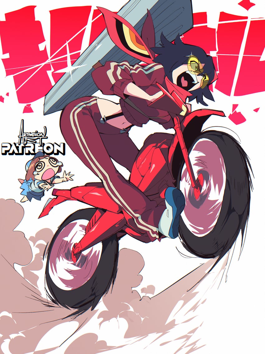 matoi ryuuko, senketsu, and mankanshoku mako (kill la kill) drawn by aetherion