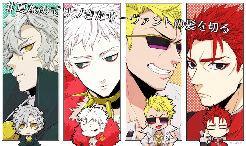 karna, edmond dantes, sakata kintoki, and li shuwen (fate and 4 more) drawn by hibiki_(nilten)