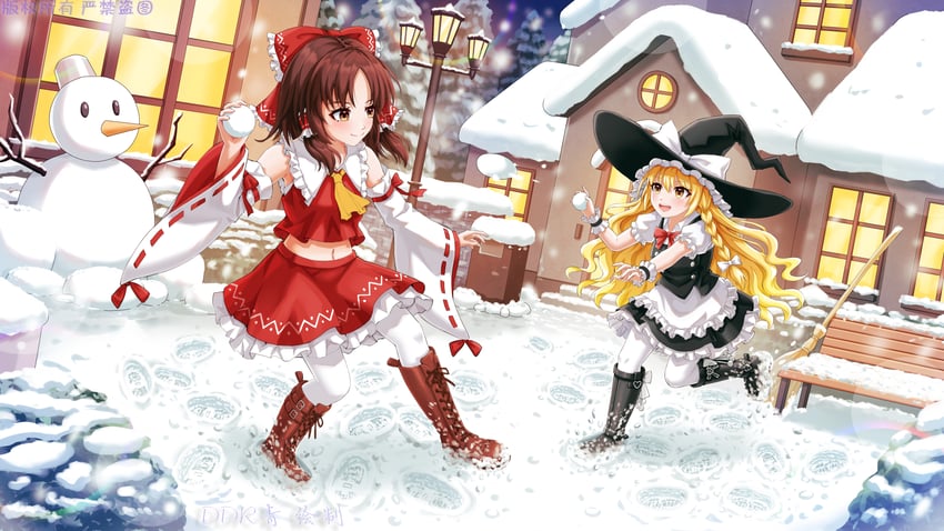 hakurei reimu and kirisame marisa (touhou) drawn by sakura_ayame