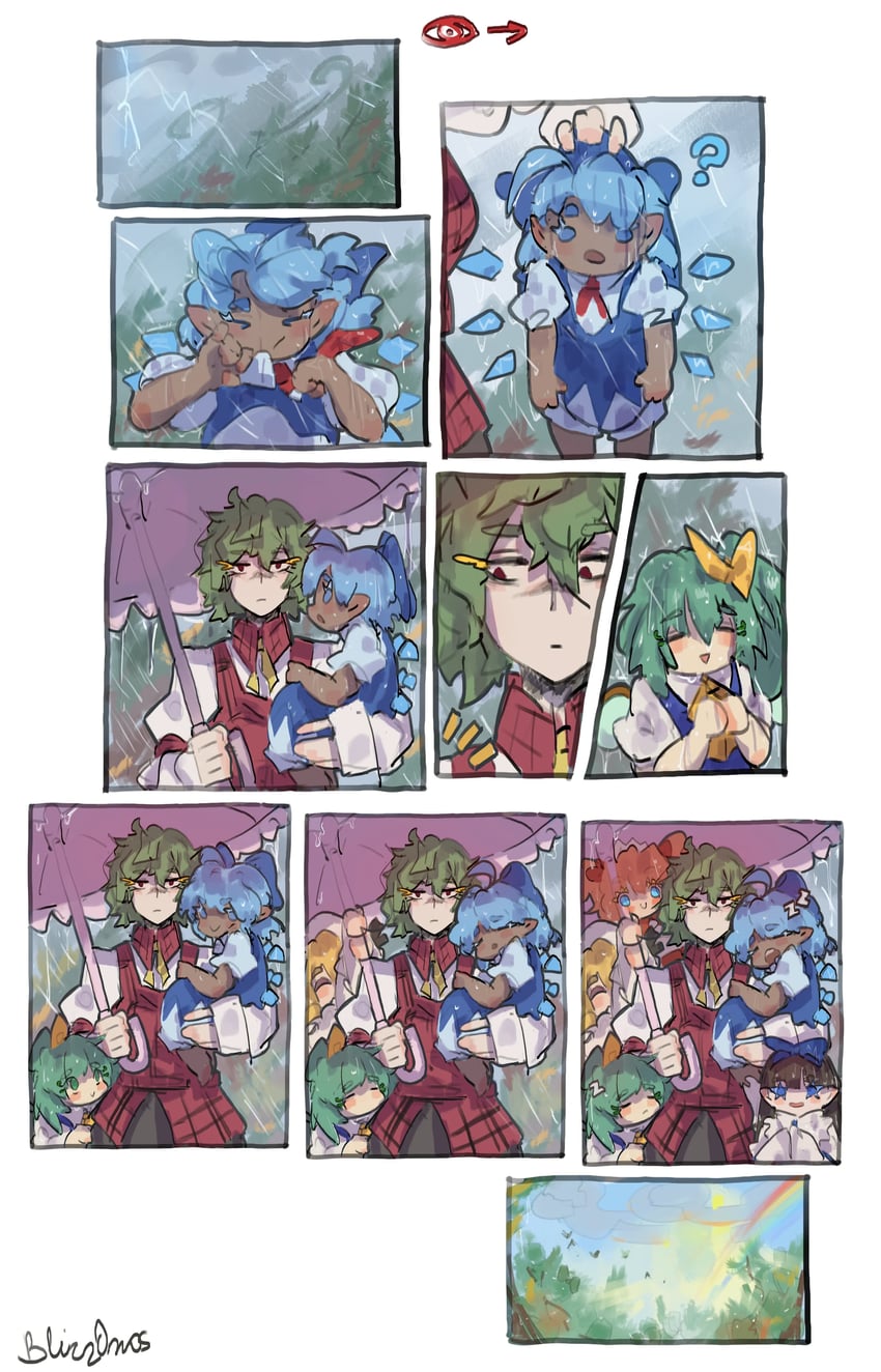 cirno, kazami yuuka, daiyousei, star sapphire, luna child, and 2 more (touhou) drawn by blizzomos