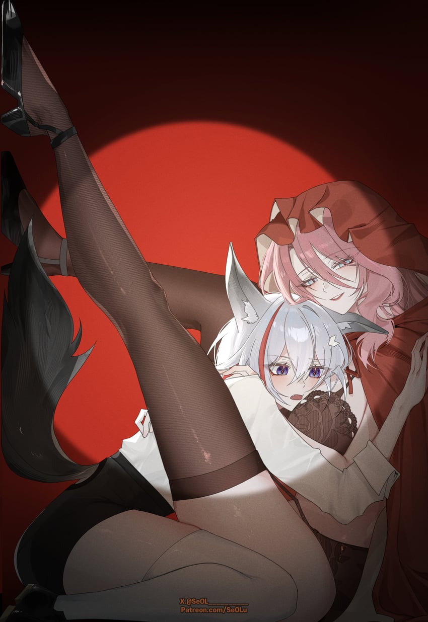 little red riding hood, topaz, big bad wolf, and jade (honkai and 2 more) drawn by seol_(baconontheclock)