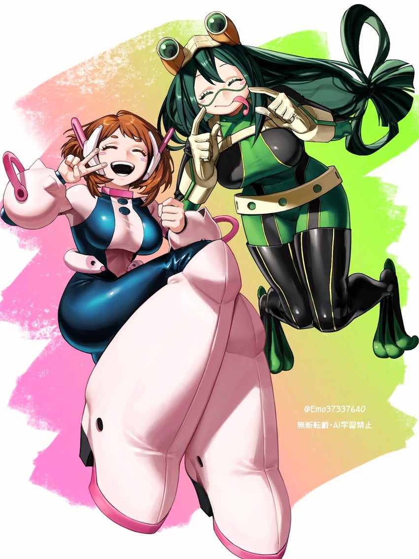 uraraka ochaco and asui tsuyu (boku no hero academia) drawn by emo37337640