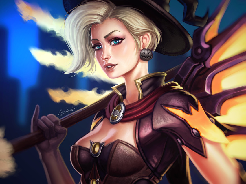 mercy and witch mercy (overwatch and 1 more) drawn by kyle_punk_art