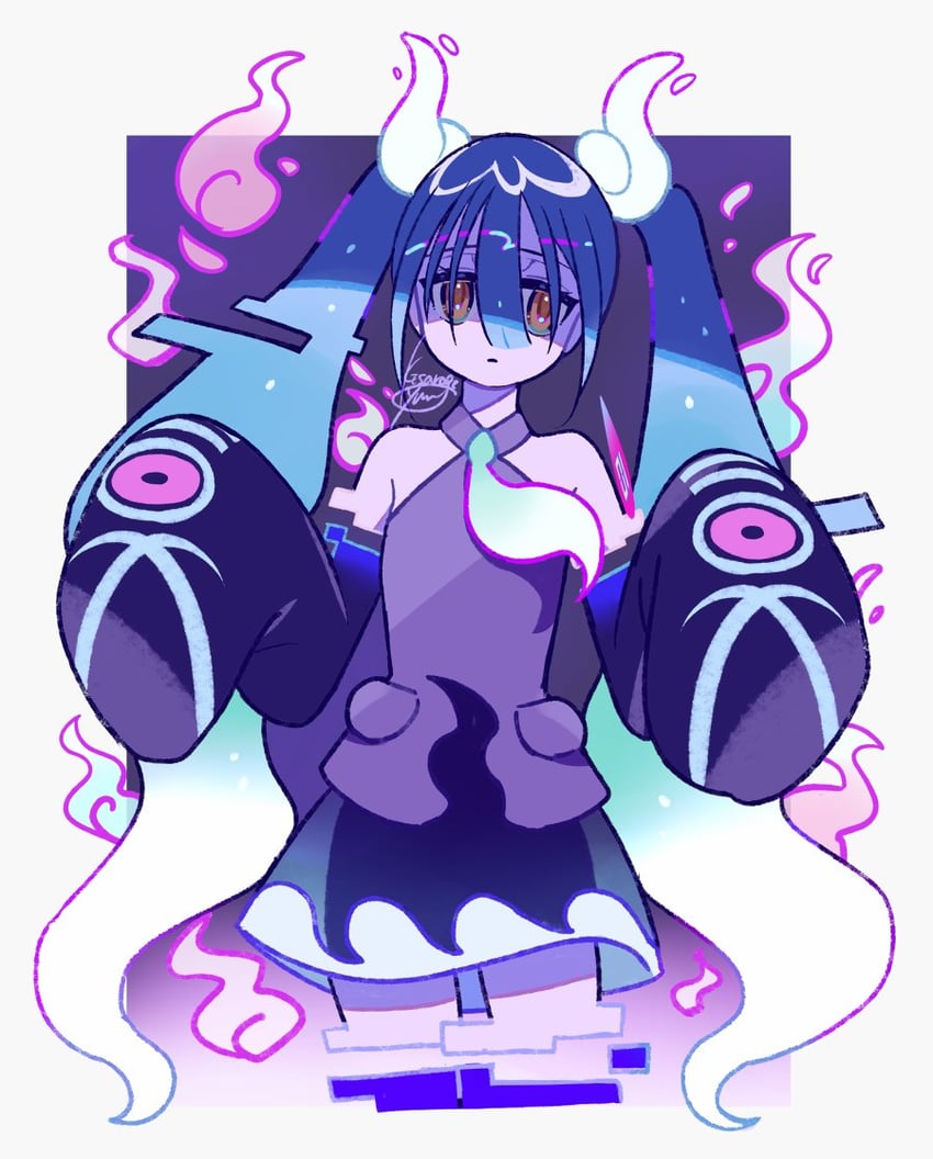 hatsune miku and ghost miku (pokemon and 2 more) drawn by kisaragi_yuu_(fallen_sky)