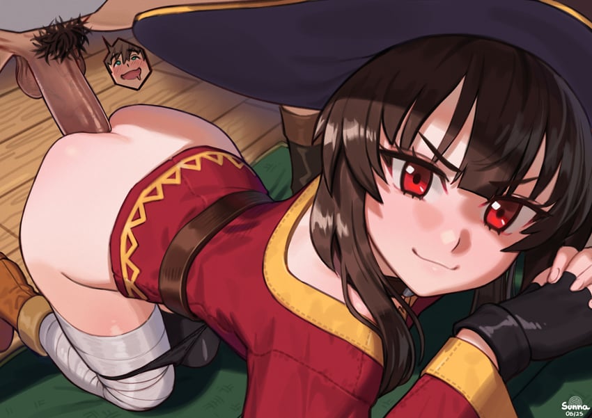 megumin and satou kazuma (kono subarashii sekai ni shukufuku wo!) drawn by sunna_(nilsunna)