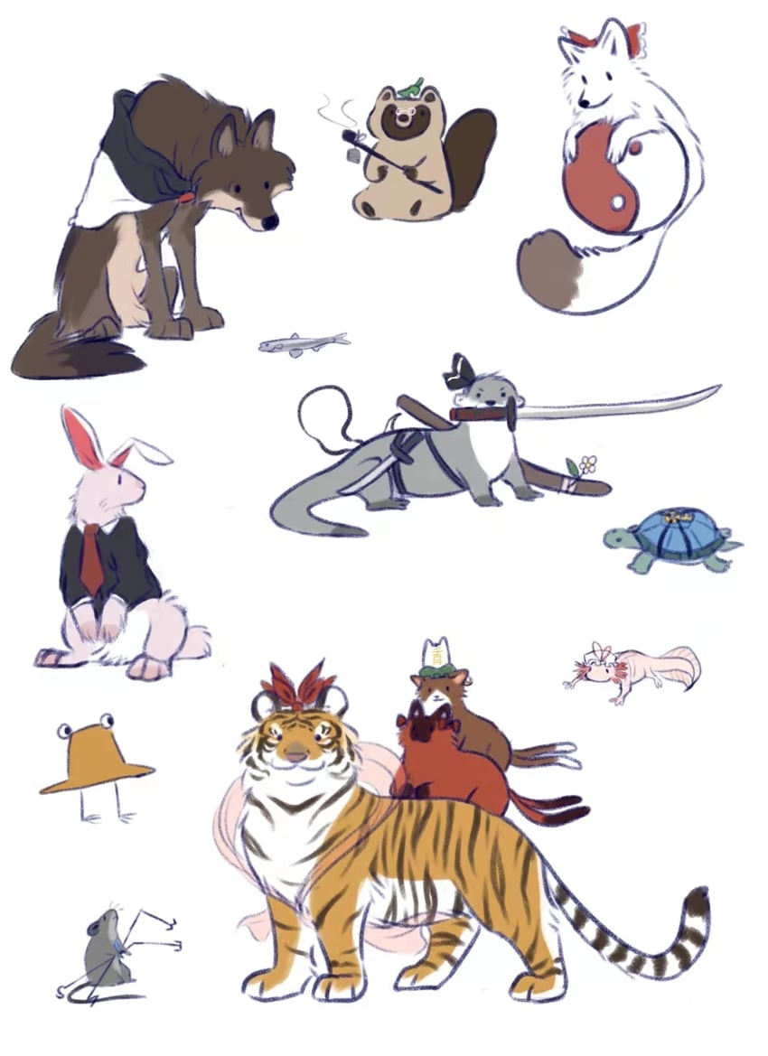 hakurei reimu, konpaku youmu, yakumo yukari, reisen udongein inaba, kaenbyou rin, and 8 more (touhou) drawn by satellitedragon