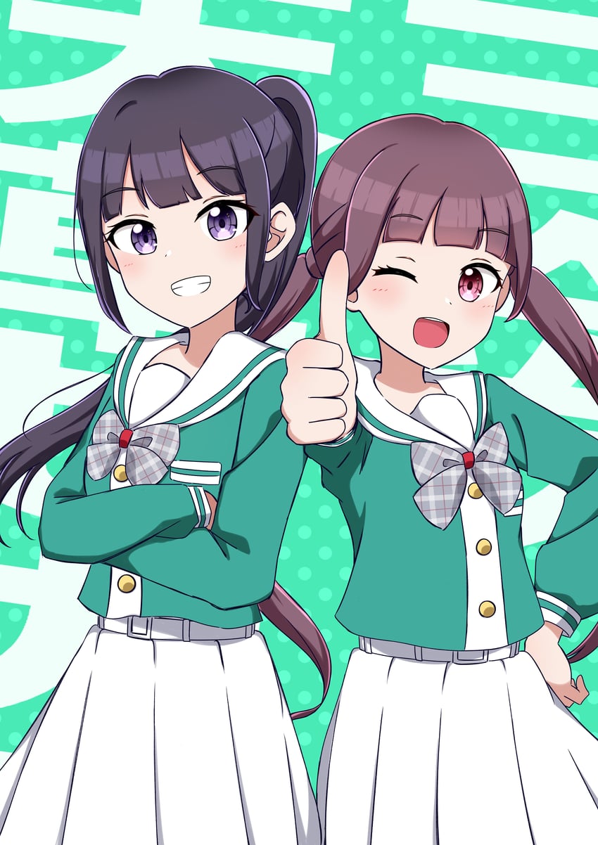mikasa maya and amakusa hikaru (love live! and 1 more) drawn by tademaru._(hanayo_kawaee)