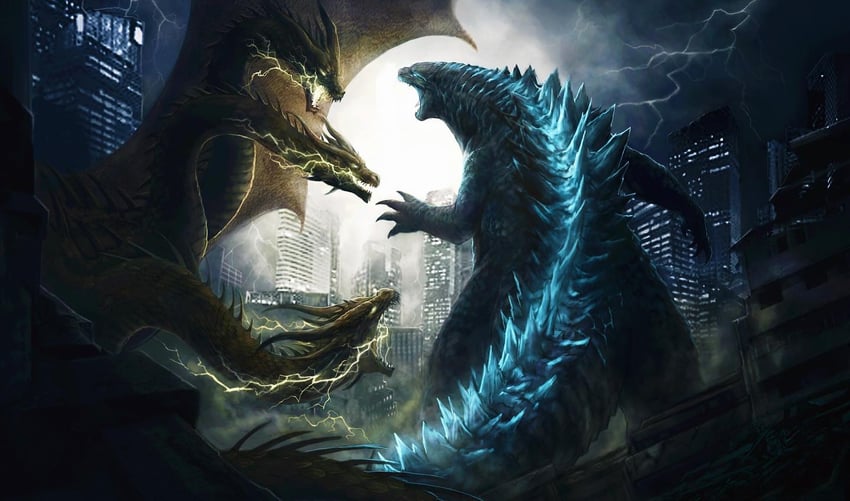 godzilla and king ghidorah (godzilla and 2 more) drawn by mon-zang