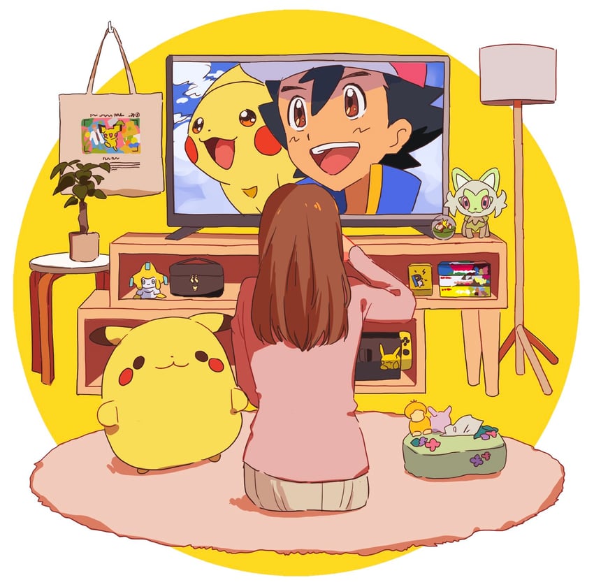 pikachu, ash ketchum, sprigatito, jirachi, pichu, and 2 more (pokemon and 1 more) drawn by toki_(pokelun)