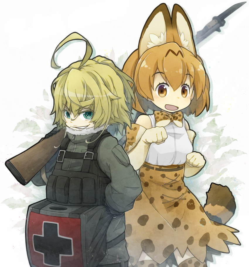 serval and tanya degurechaff (kemono friends and 1 more) drawn by lama_(kusuriya)