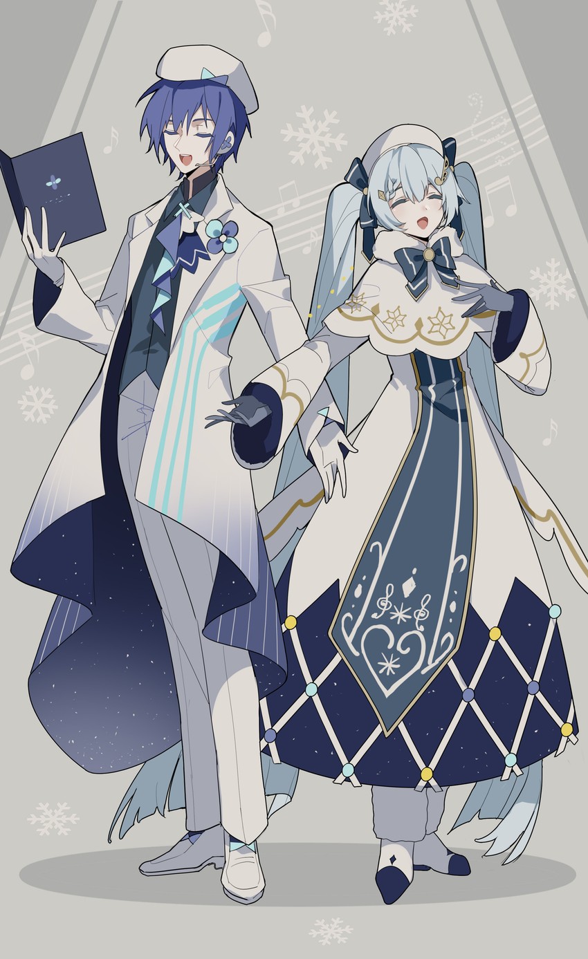 hatsune miku, kaito, yuki miku, and magical mirai kaito (vocaloid and 1 more) drawn by kazenemuri