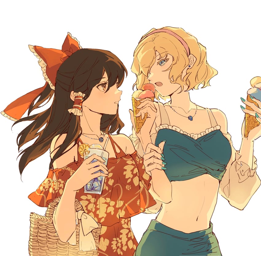 hakurei reimu and alice margatroid (touhou) drawn by ringo_orihara