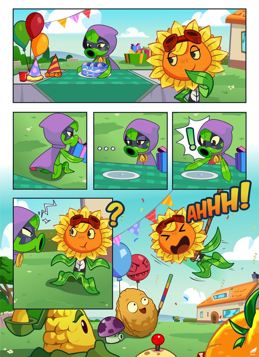 potato mine, solar flare, puff-shroom, wall-nut, kernel-pult, and 2 more (plants vs. zombies and 1 more) drawn by lykan_starlight