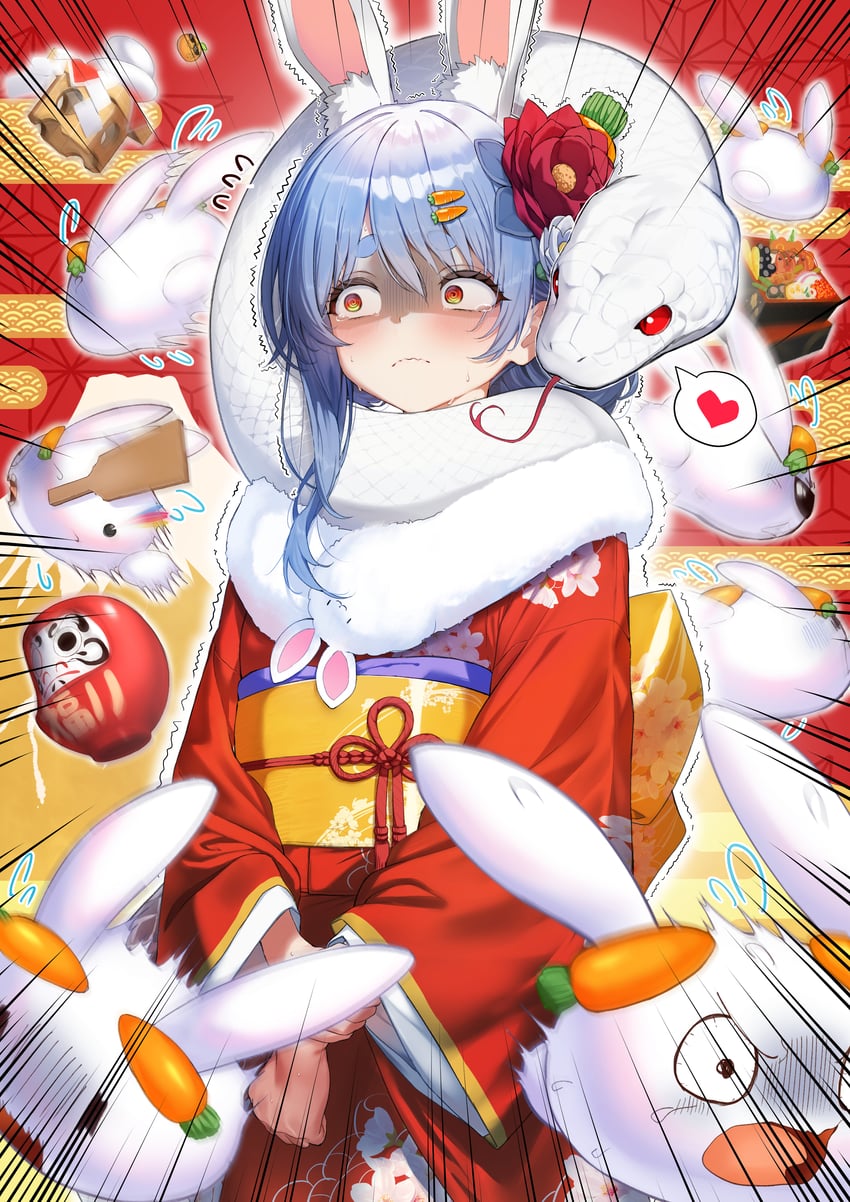 usada pekora, don-chan, and pekomon (hololive) drawn by raag_jp