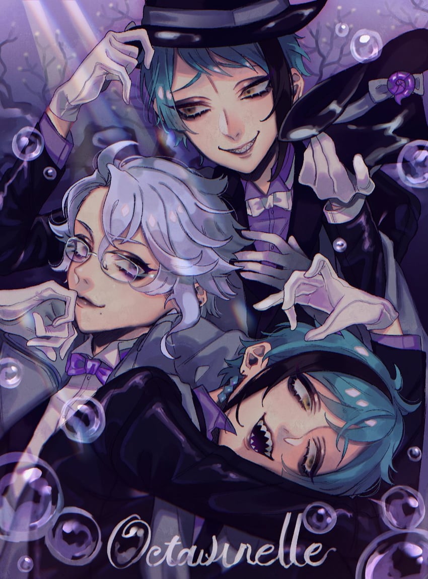 floyd leech, jade leech, and azul ashengrotto (twisted wonderland) drawn by kajino