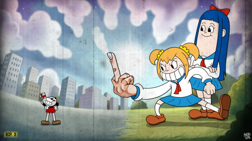 popuko, pipimi, and cuphead (poptepipic and 1 more) drawn by andro_juniarto