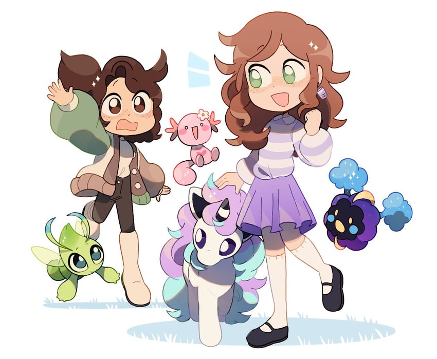 cosmog, celebi, wooper, and galarian ponyta (original and 1 more) drawn by sleepy_cheeky