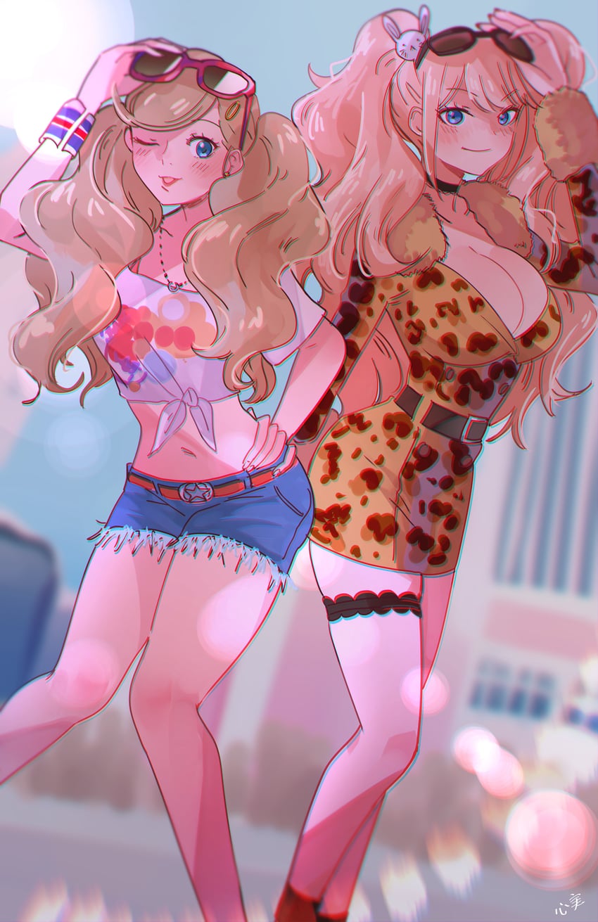 enoshima junko and takamaki anne (danganronpa and 4 more) drawn by kokomi_(aniesuakkaman)