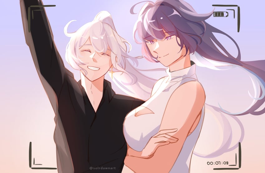 kiana kaslana and raiden mei (honkai and 1 more) drawn by solrdawnart