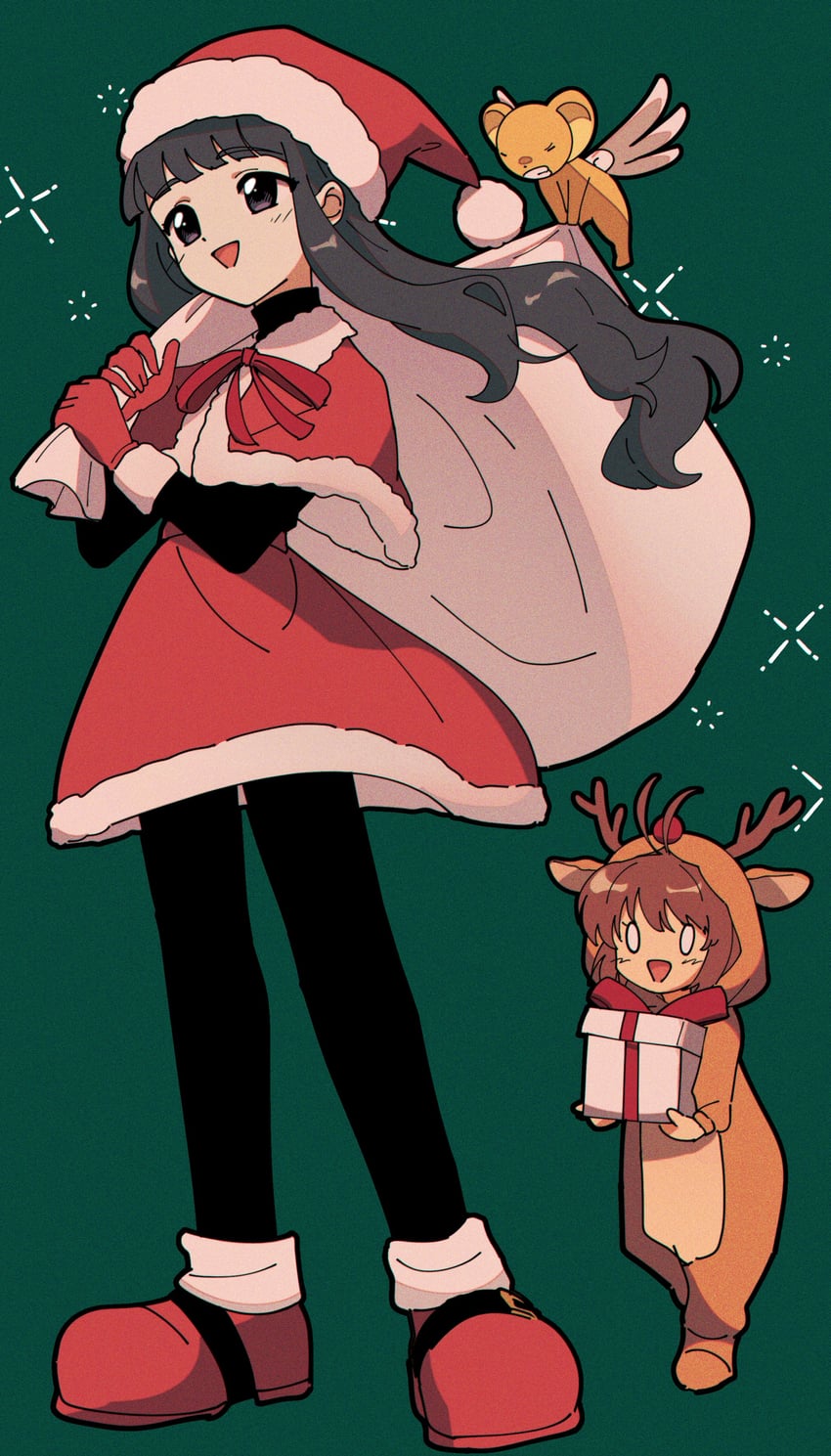kinomoto sakura, kero, and daidouji tomoyo (cardcaptor sakura) drawn by nzeneee