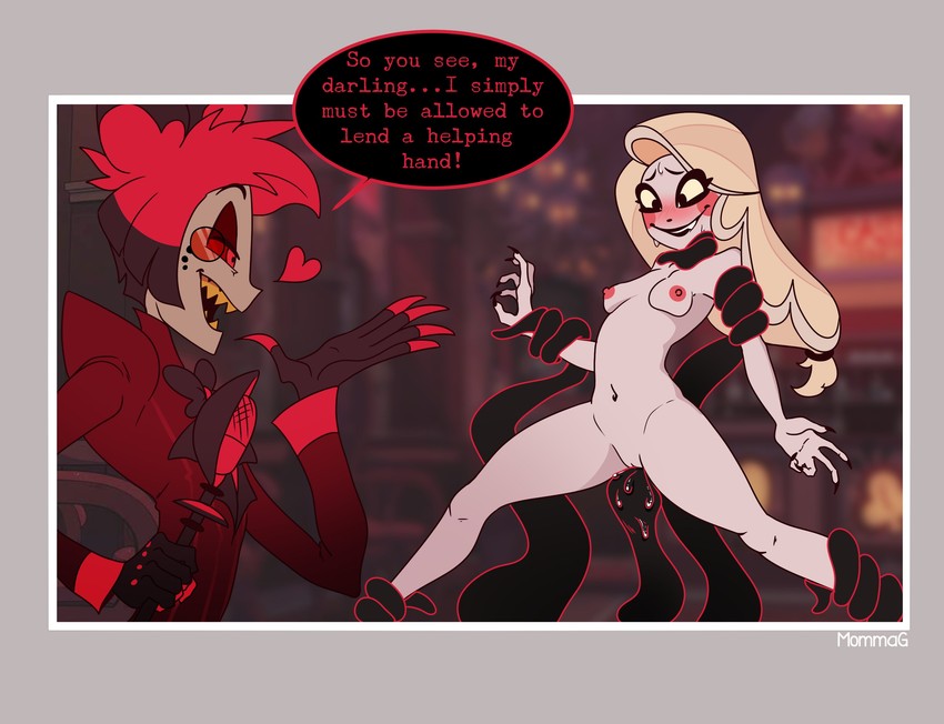 charlie morningstar and alastor (hazbin hotel) drawn by mommagskitchen