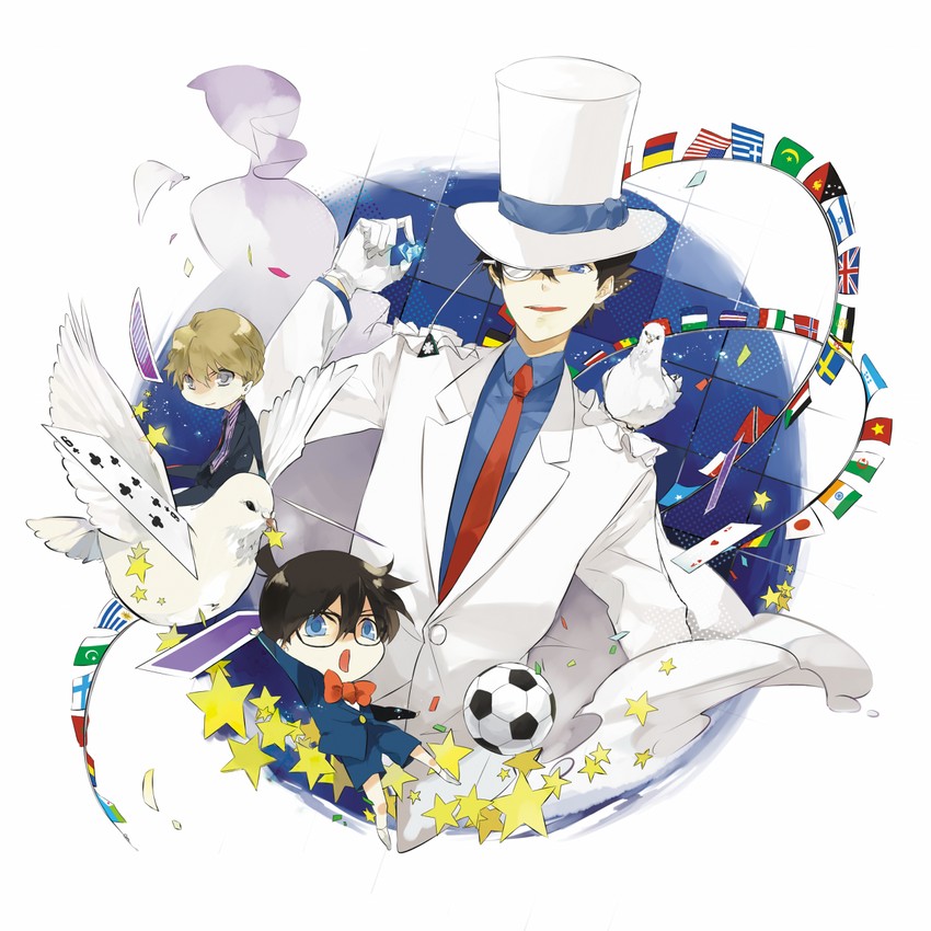edogawa conan, kaitou kid, and hakuba saguru (meitantei conan and 1 more) drawn by jiku_(0128hirosi)