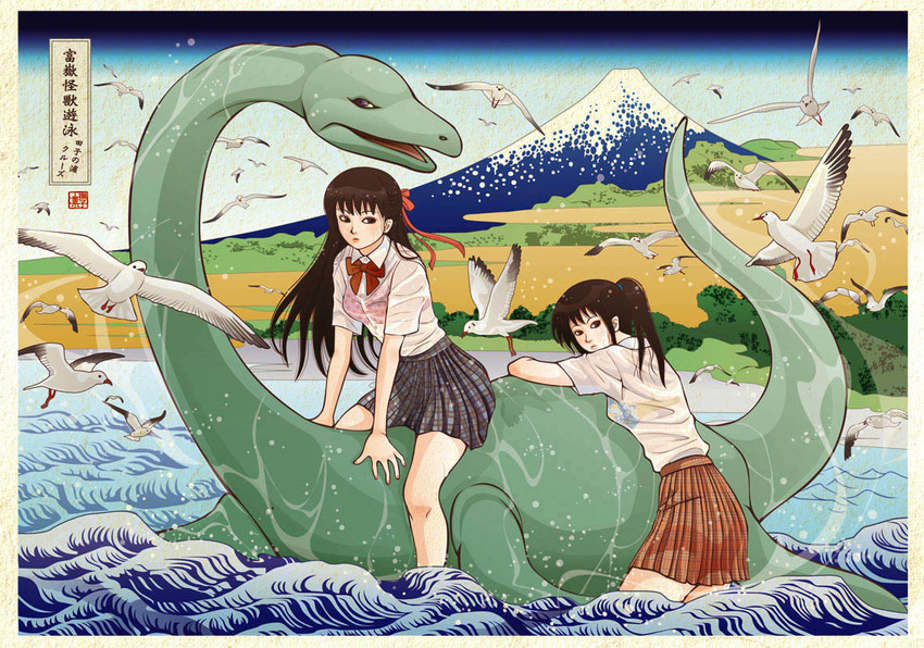 original and 1 more drawn by katsushika_hokusai_(1760) and nadeshiko_rin