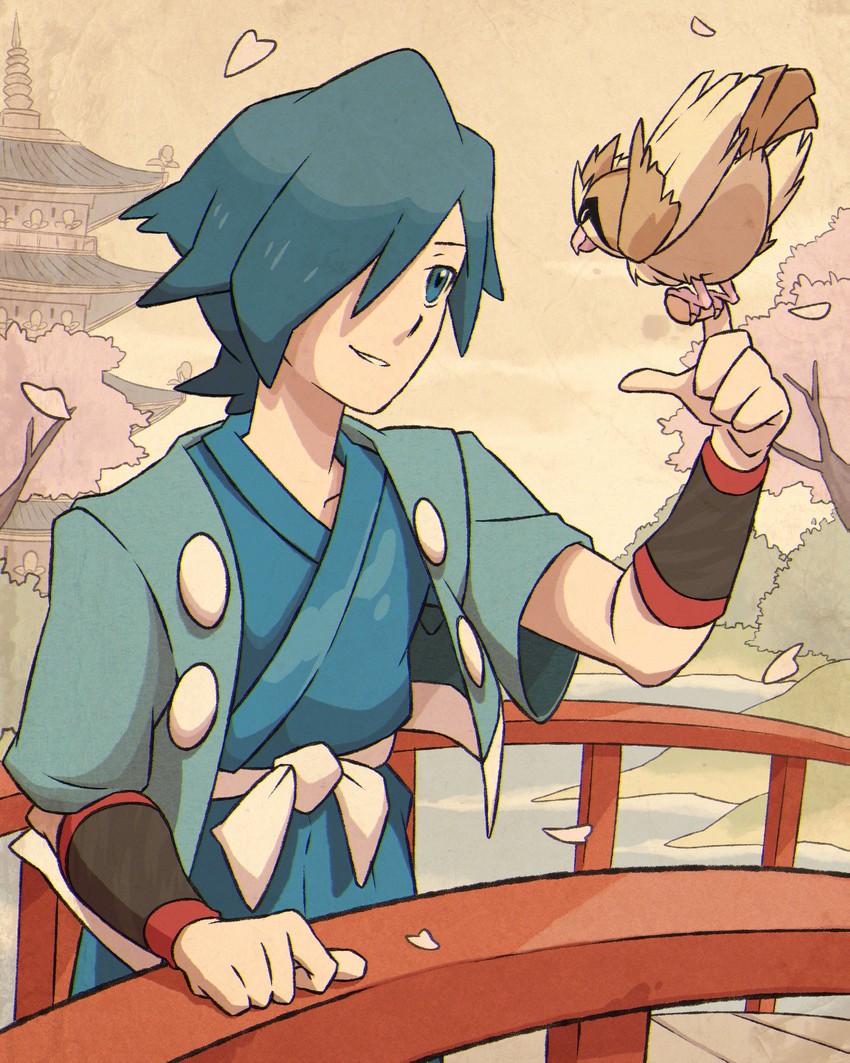 pidgey and falkner (pokemon and 1 more) drawn by kyonart