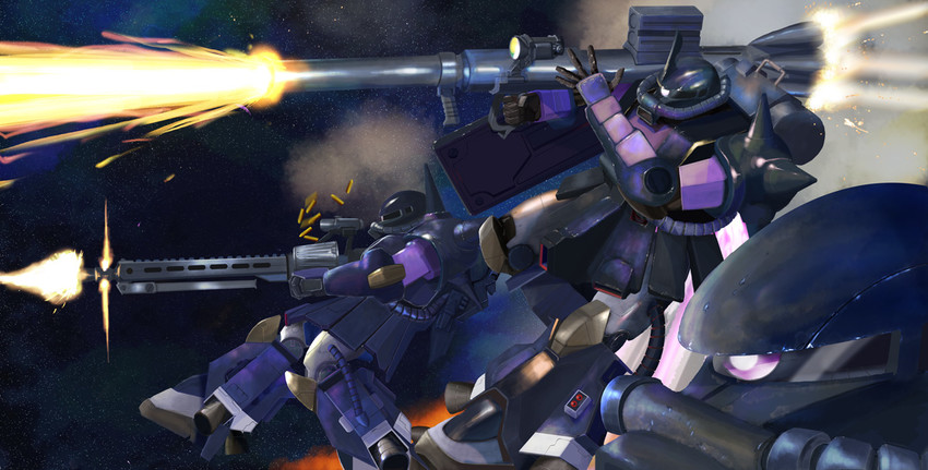 zaku ii, black tri-stars, and zaku ii hmt black tri-stars custom (gundam and 2 more) drawn by i.t.o_daynamics
