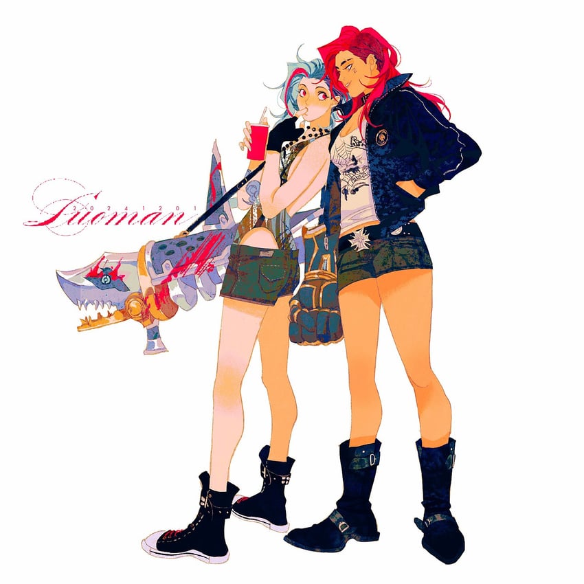 jinx, vi, arcane jinx, and arcane vi (league of legends and 1 more) drawn by luoman19921