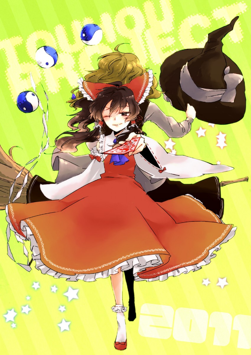 hakurei reimu and kirisame marisa (touhou) drawn by yonu_(yonurime)