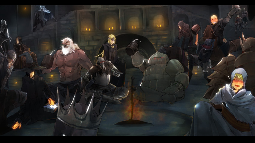 fire keeper, ashen one, patches, yuria of londor, siegward of catarina, and 14 more (dark souls and 1 more) drawn by mono_(jdaj)