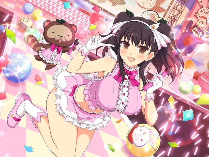 bebe-tan, ninto, misato, ushiwakamaru, and pontarou (senran kagura and 2 more) drawn by yaegashi_nan