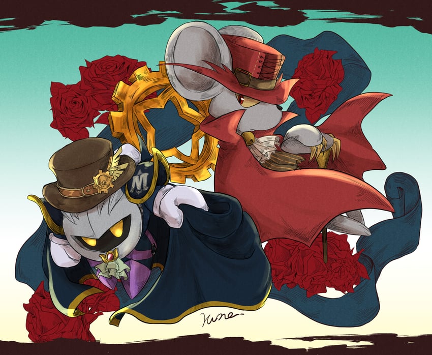 meta knight and daroach (kirby and 1 more) drawn by rune_(ruupokesmash54)