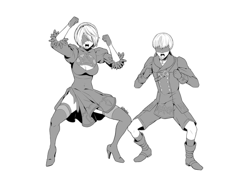 2b and 9s (nier and 1 more) drawn by igusaharu