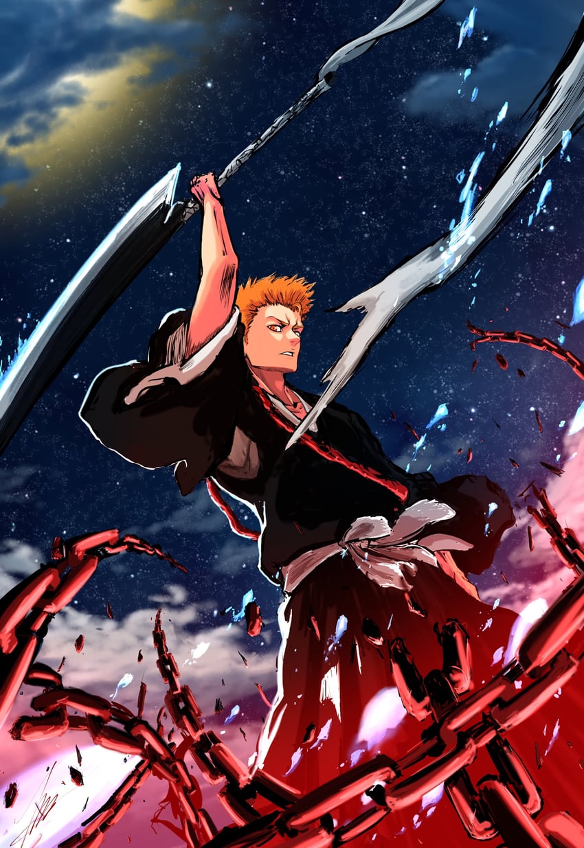 kurosaki ichigo (bleach and 1 more) drawn by isana!