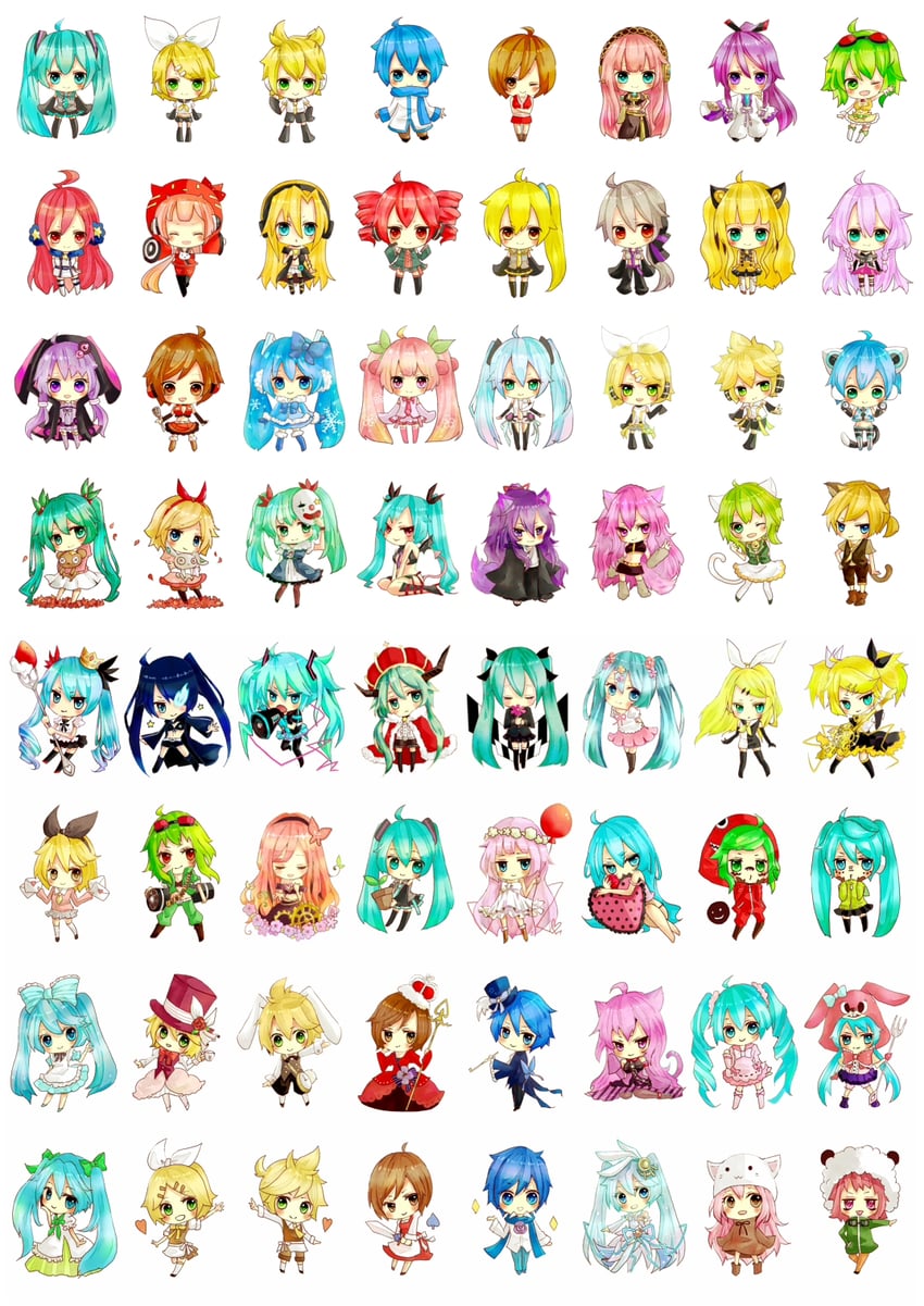 hatsune miku, kagamine rin, kagamine len, megurine luka, kasane teto, and 15 more (vocaloid and 27 more) drawn by yura0910