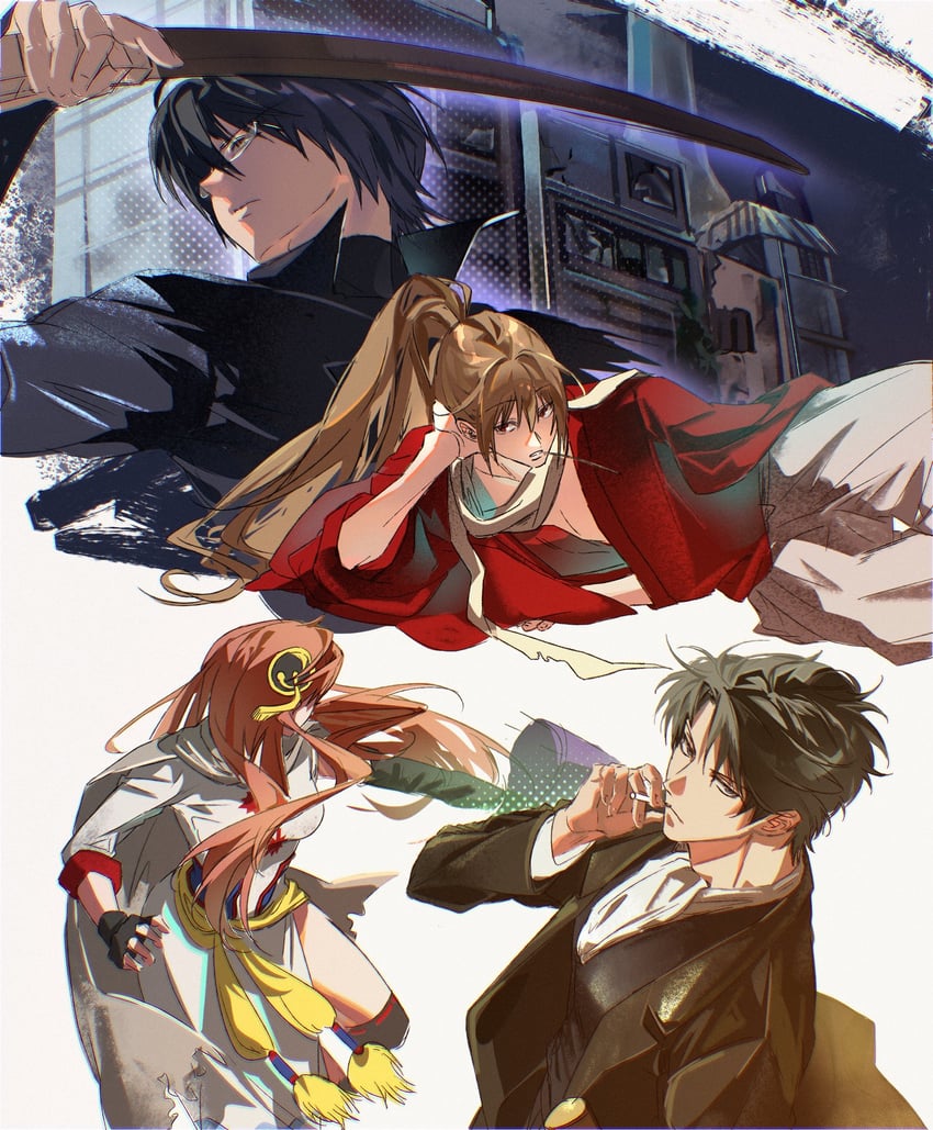 kagura, okita sougo, hijikata toushirou, and shimura shinpachi (gintama and 1 more) drawn by nong1ji