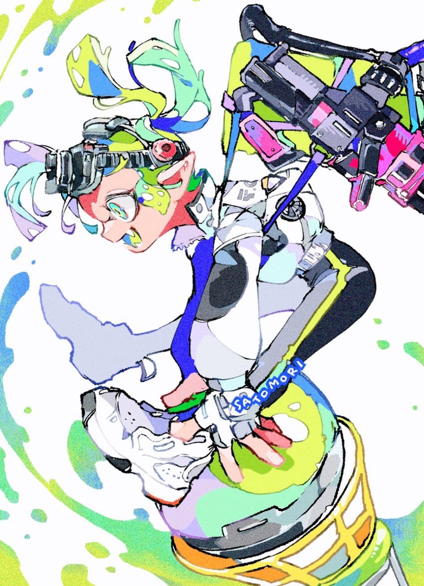 inkling player character and inkling girl (splatoon and 1 more) drawn by satomori
