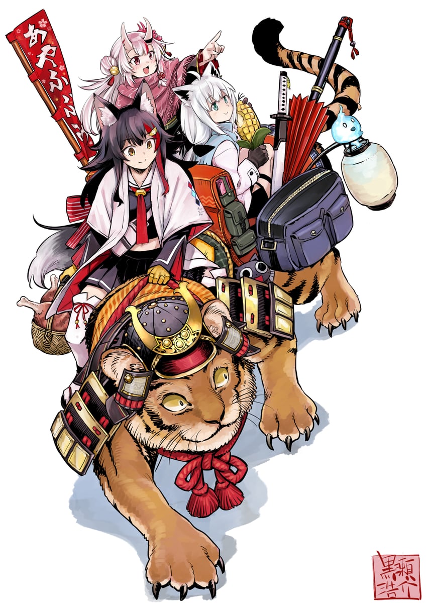 shirakami fubuki, ookami mio, and nakiri ayame (hololive and 1 more) drawn by kurose_kousuke