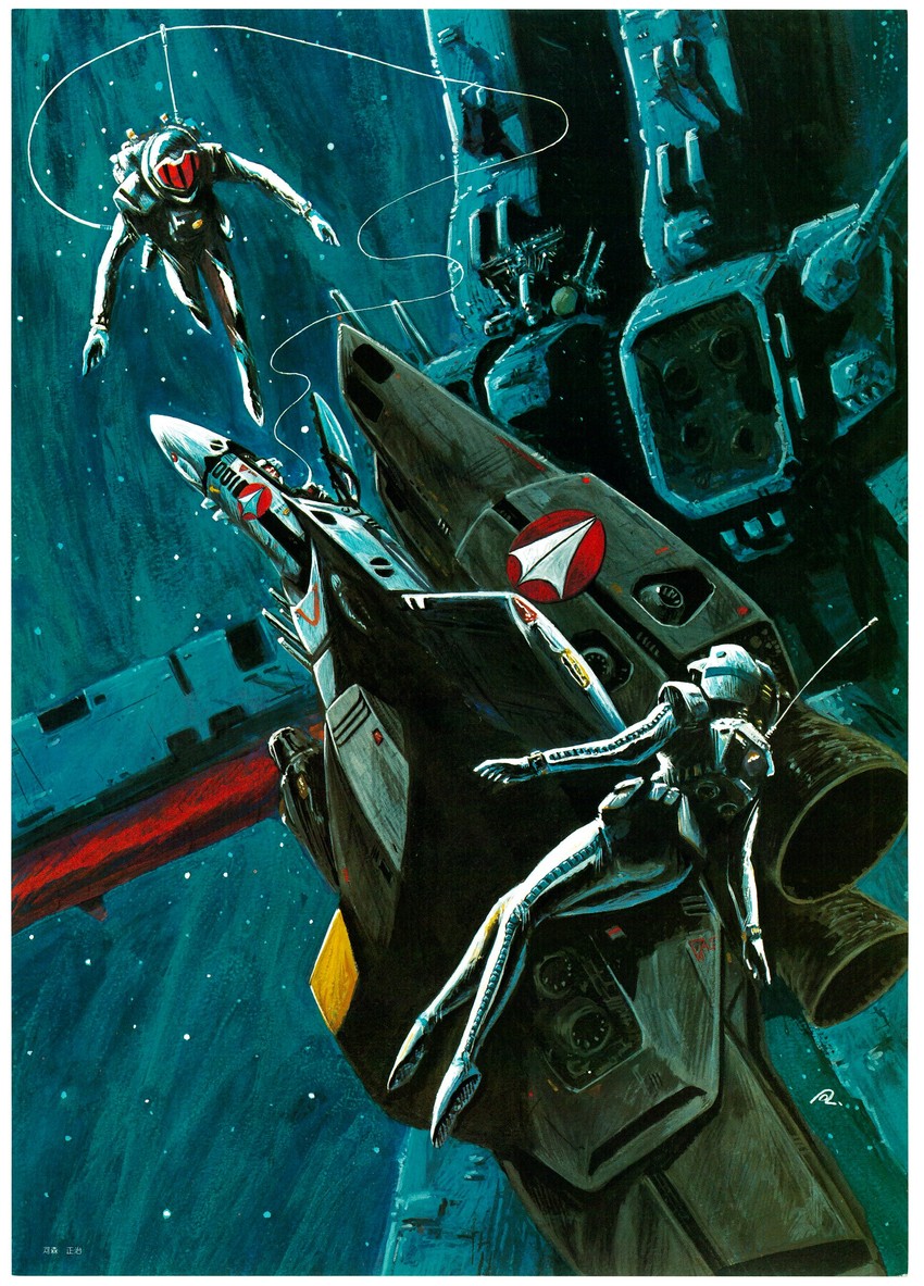 vf-1, sdf-1, ichijou hikaru, hayase misa, vf-1 super, and 1 more (macross and 1 more) drawn by kawamori_shouji