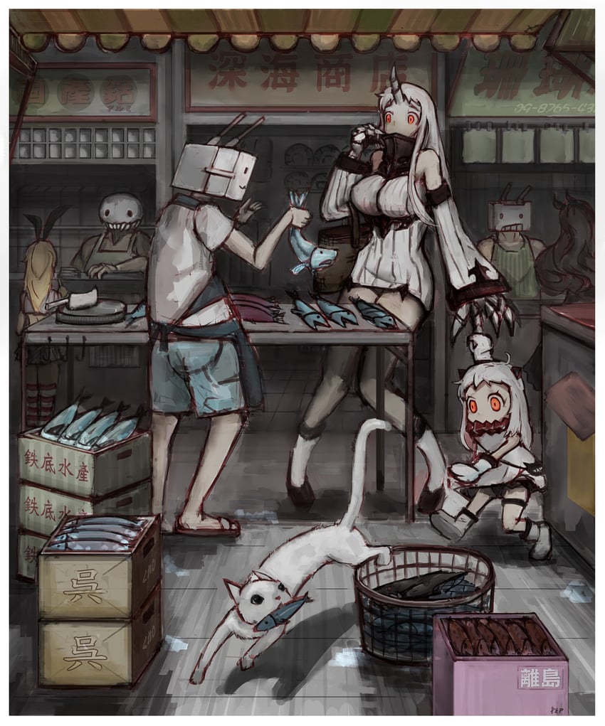 shimakaze, northern ocean princess, rensouhou-chan, seaport princess, rensouhou-kun, and 1 more (kantai collection) drawn by pepii