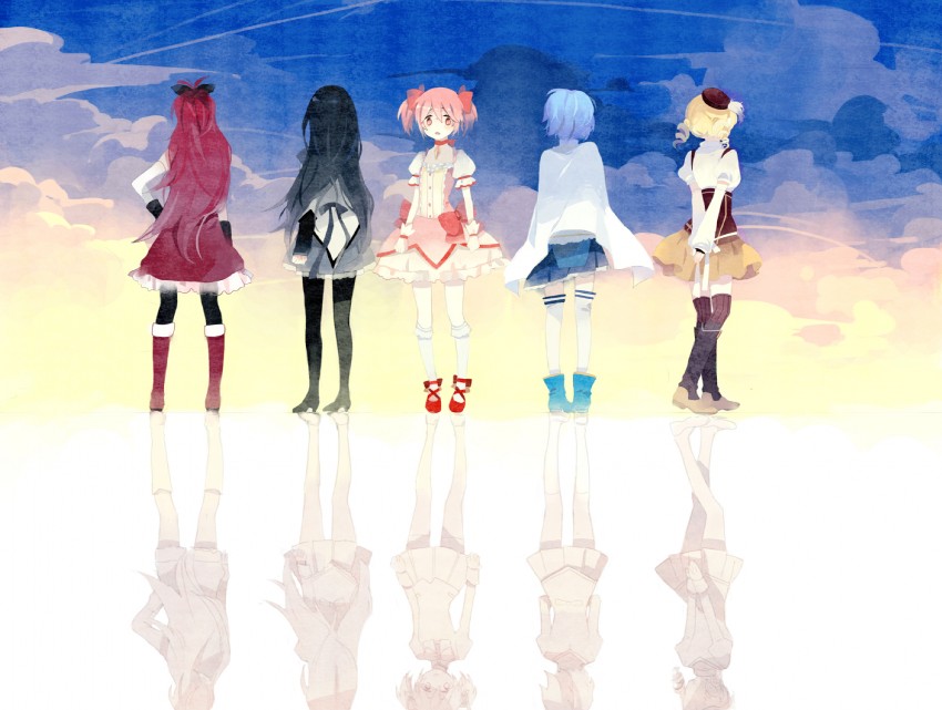 akemi homura, kaname madoka, miki sayaka, sakura kyoko, and tomoe mami (mahou shoujo madoka magica) drawn by mig_(36th_underground)