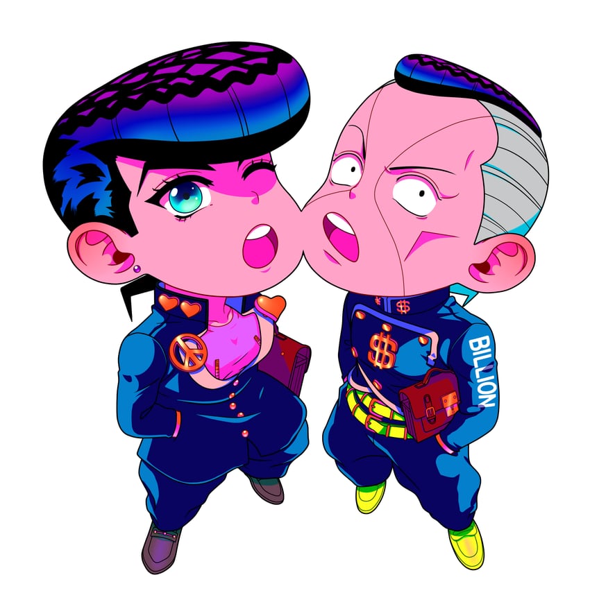 higashikata josuke and nijimura okuyasu (jojo no kimyou na bouken and 1 more) drawn by tariah_furlow
