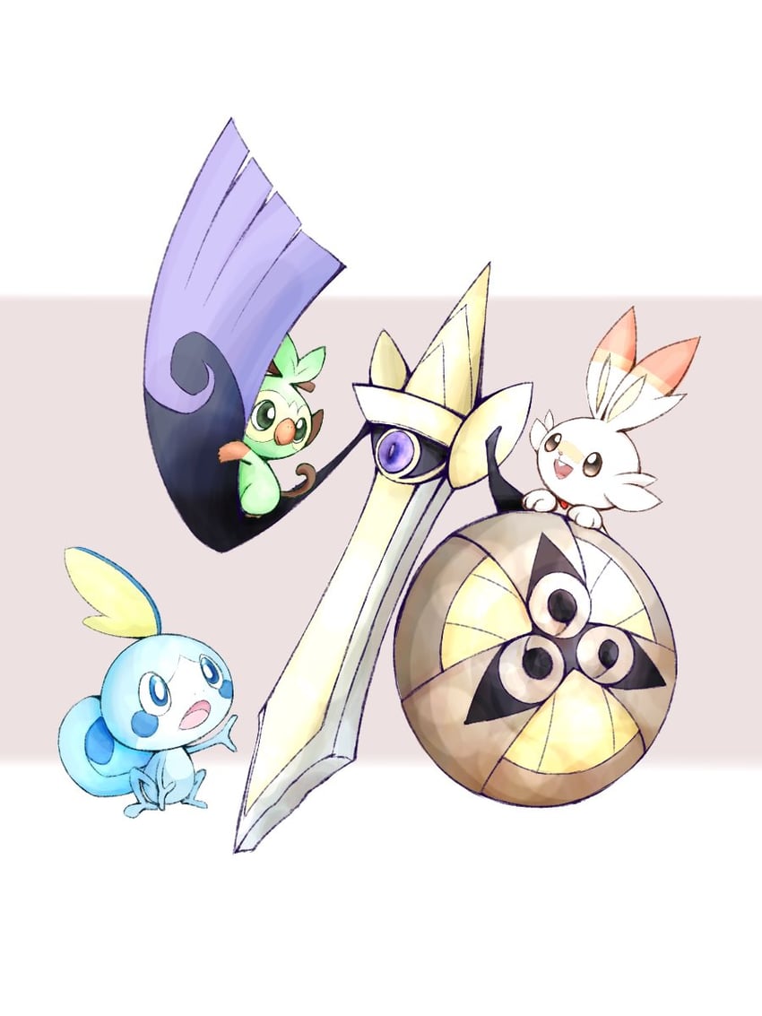 scorbunny, sobble, grookey, and aegislash (pokemon) drawn by fireblast