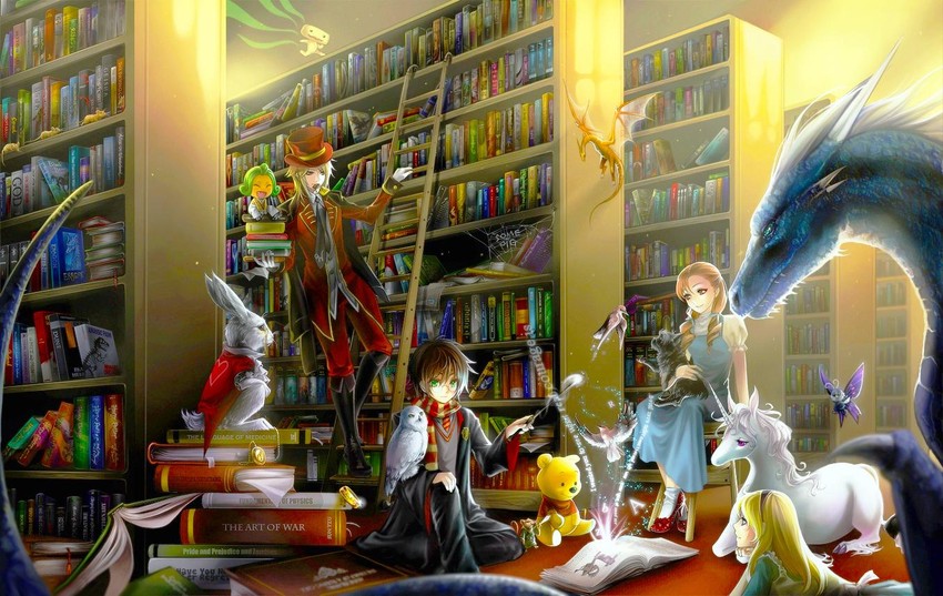 alice, white rabbit, harry potter, pooh, dorothy gale, and 8 more (alice's adventures in wonderland and 25 more) drawn by syncaidia