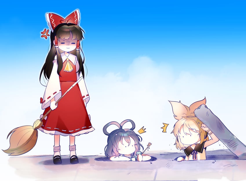hakurei reimu, toyosatomimi no miko, and kaku seiga (touhou) drawn by it_po_(sss_cmy)