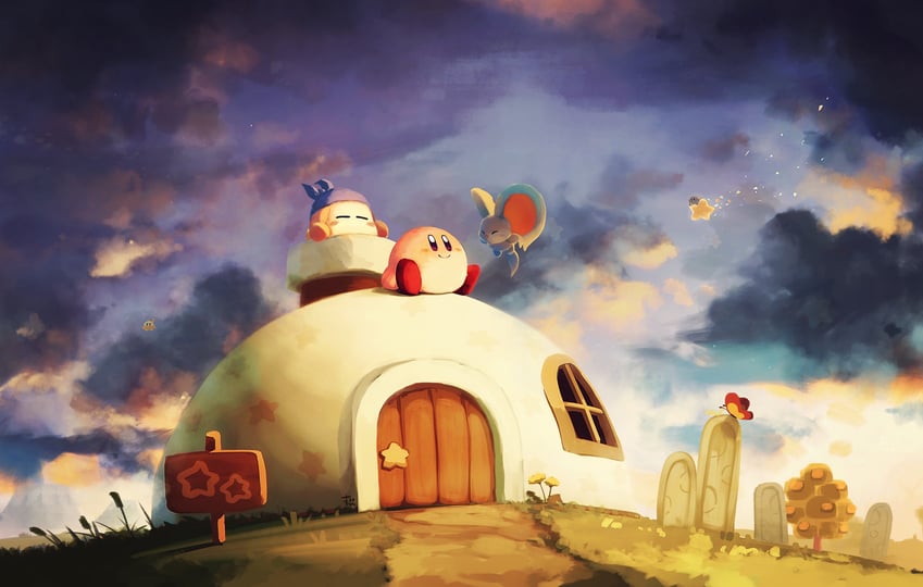 kirby, bandana waddle dee, elfilin, morpho knight, shadow kirby, and 1 more (kirby and 2 more) drawn by suyasuyabi