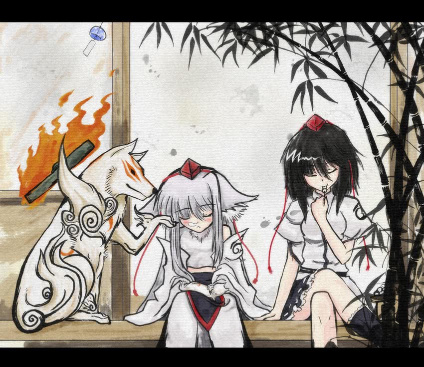 shameimaru aya, inubashiri momiji, and amaterasu (touhou and 1 more) drawn by auer